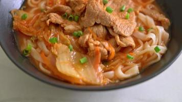 Korean udon ramen noodles with kimchi soup video