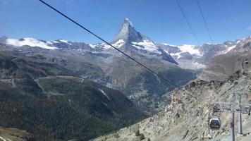 Timelapse Matterhorn view with blue sky in Zermatt, Switzerland