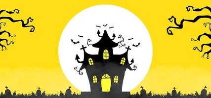 Halloween background with house and big moon view vector