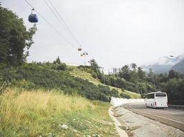 Cable cars in Caucasus mountains. Sochi, Russia photo