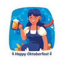 mujer feliz, celebrar, oktoberfest vector