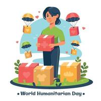 Woman Gives Donation in World Humanitarian Day vector