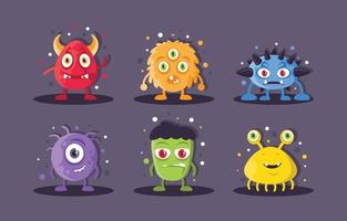 Cute Flat Monsters Character Set vector