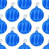 Seamless pattern from hand drawn blue Christmas tree ball with doodles vector