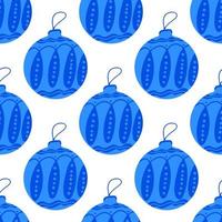 Seamless pattern from hand drawn blue Christmas tree ball with doodles vector