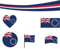 Cook Island Flag Map Ribbon And Heart Icons Vector Abstract Emblem