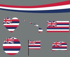 Hawaii bandera mapa cinta y corazón iconos ilustración vectorial abstracto vector