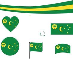 Cocos Islands Flag Map Ribbon And Heart Icons Vector signs Abstract