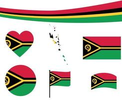 Vanuatu Flag Map Ribbon And Heart Icons Vector Abstract Emblem