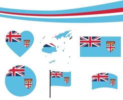Fiji bandera mapa cinta y corazón iconos signos vectoriales emblema abstracto