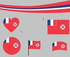 Wallis and Futuna Flag Map Ribbon And Heart Icons Vector Abstract