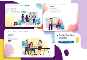 Set of landing page design templates, business strategy and analytics vector