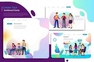 Set of landing page design templates, business strategy and analytics vector