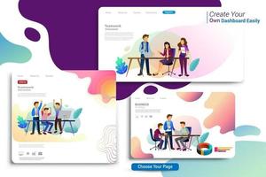 Set of landing page design templates, business strategy and analytics vector