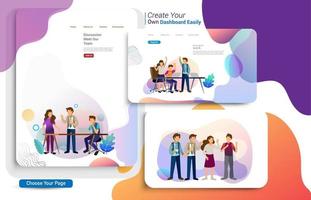 Set of landing page design templates, business strategy and analytics vector