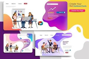 Set of landing page design templates, business strategy and analytics. vector