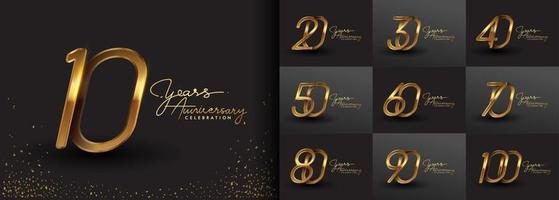 Set of anniversary logotype design with handwriting golden color vector