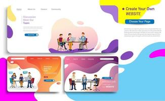 Set of landing page design templates, business strategy and analytics. vector