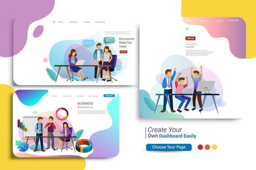 conjunto de plantillas de diseño de página de destino, estrategia empresarial y análisis vector