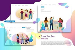 Set of landing page design templates, business strategy vector