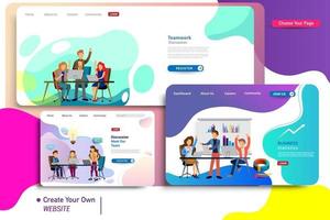 Set of landing page design templates, business strategy and analytics. vector