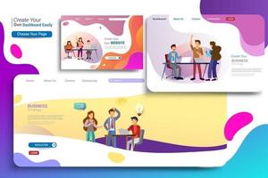 Set of landing page design templates, business strategy and analytics. vector