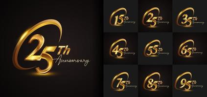 Set of anniversary logotype design with golden ring vector