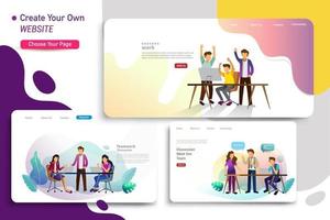 Set of landing page design templates, business strategy and analytics. vector