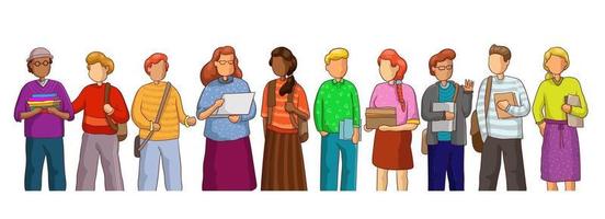 Group of Multiethnic student flat vector illustration