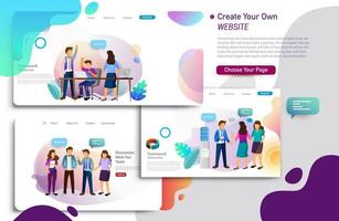 Set of landing page design templates, business strategy vector