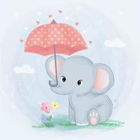 Adorable baby elephant in watercolor illustration vector