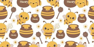 Cute bees seamless pattern vector