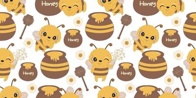 Cute bees seamless pattern vector