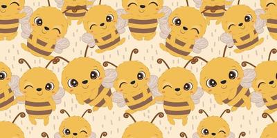Cute bees seamless pattern vector