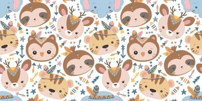 Cute boho animals seamless pattern vector