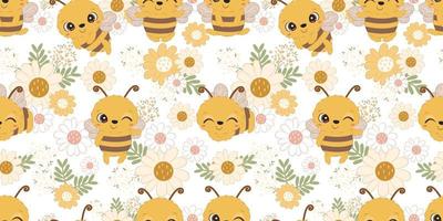 Cute bees seamless pattern vector