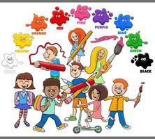 basic colors for children with group of pupils vector