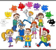 colores básicos para niños con grupo de alumnos vector