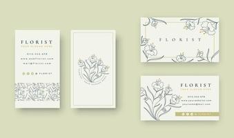 minimal Floral logo with business card template vector