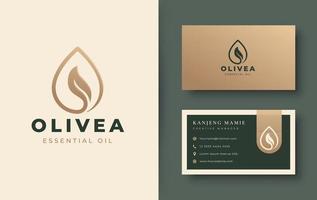 gota de agua aceite de oliva logotipo y diseño de tarjeta de visita vector