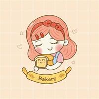 Cute girl logo for bakery store. cartoon hand draw. vector