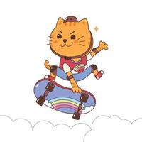 gato jugando surf skate. linda caricatura. vector