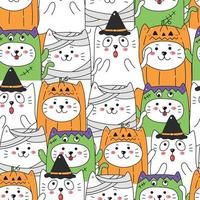 cute cat in Halloween costume seamless pattern background. vector