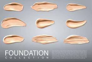 Skin foundation concealer smear brush strokes set. Vector illustration