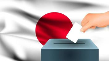 Japan flag, male hand voting with Japan flag background