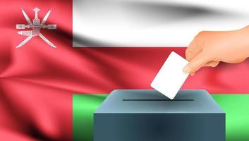 Bandera de Omán, votación de mano masculina con fondo de idea de concepto de bandera de Omán