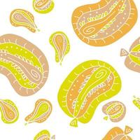 Autumn seamless pattern with abstract pumpkins, apples and pears vector