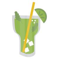 Mojito in a glass with mint, straw and lime vector