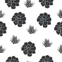 Seamless pattern of succulent plant, black flower vector