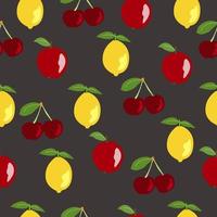 Fruits and citrus seamless pattern on dark background vector